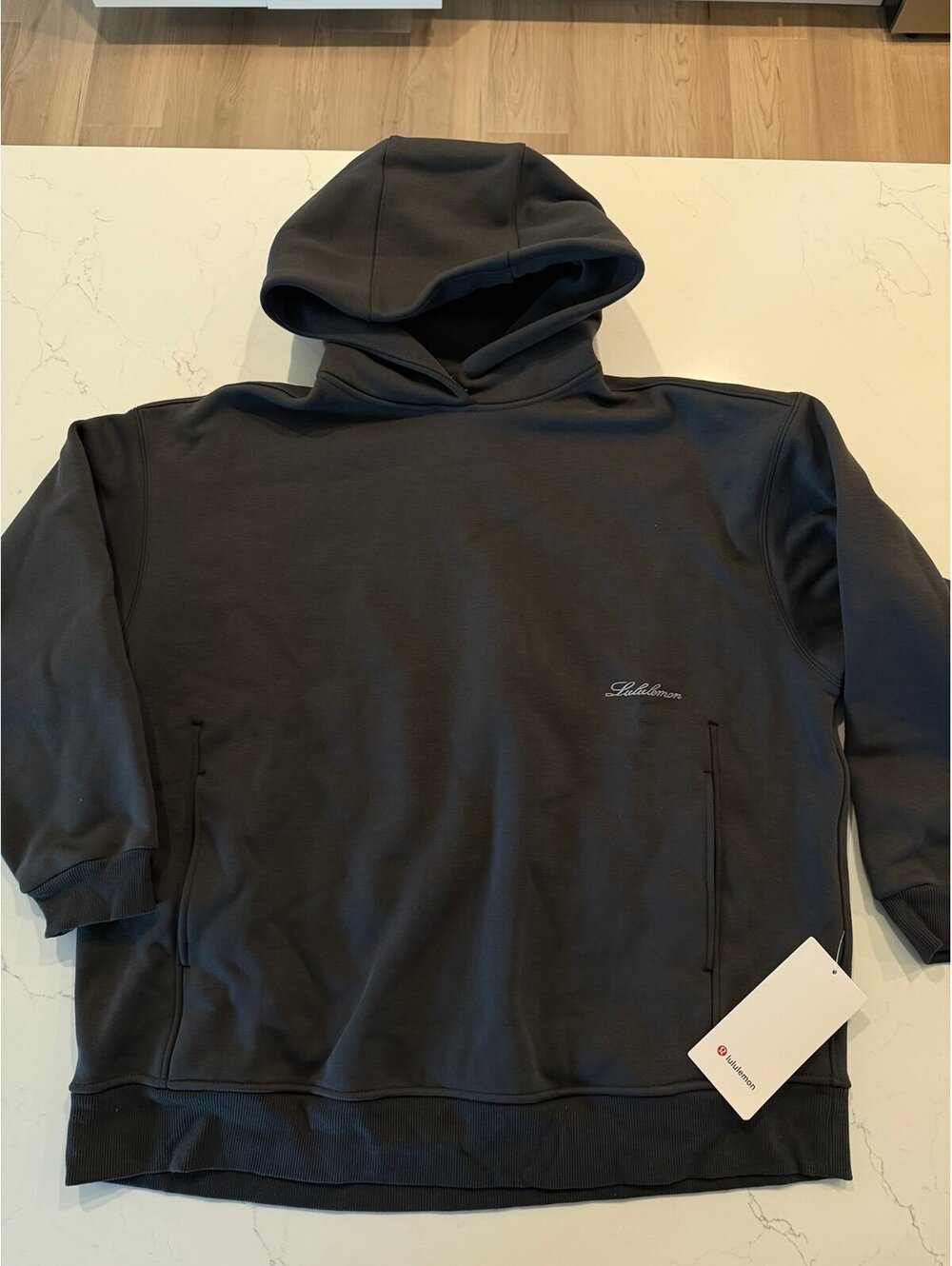 Lululemon Big Cozy Oversized Hoodie Graphite Grey Script Logo Size S BNWT